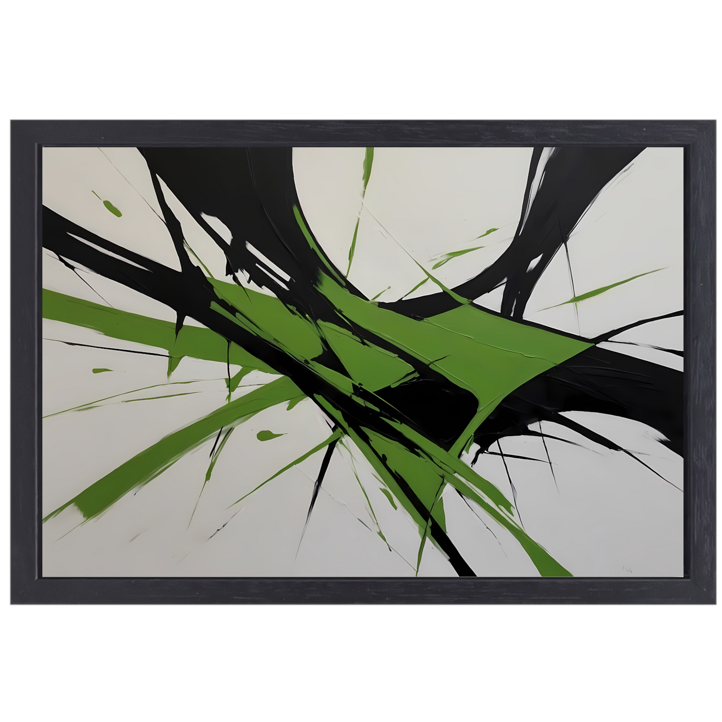 Groene en Zwarte Abstracte Dynamiek canvas met baklijst