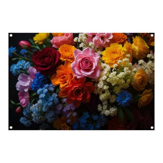 Prachtig Kleurrijk Bloemenarrangement op Zwart tuinposter
