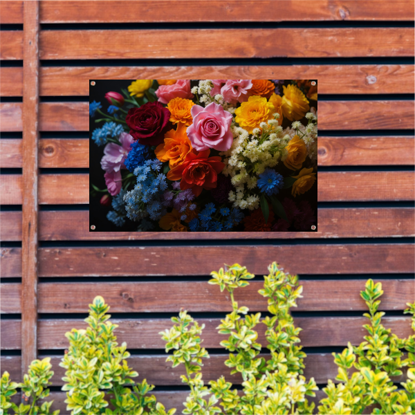 Prachtig Kleurrijk Bloemenarrangement op Zwart tuinposter