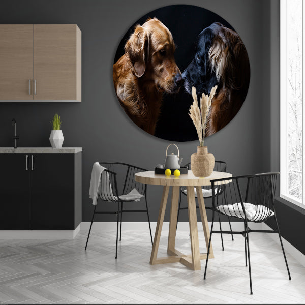 Twee honden raken elkaar met de neus aluminium muurcirkel