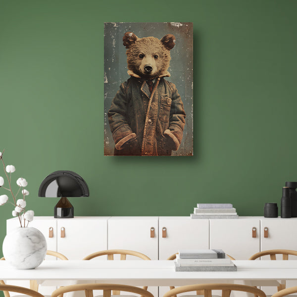 Beer met vintage jas portret canvas