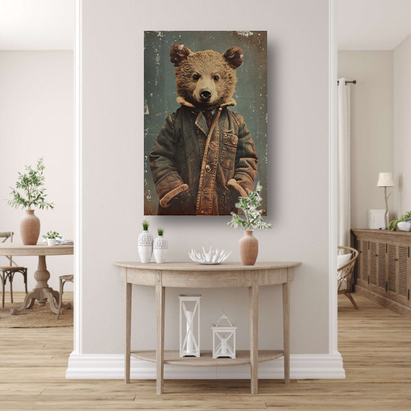 Beer met vintage jas portret canvas
