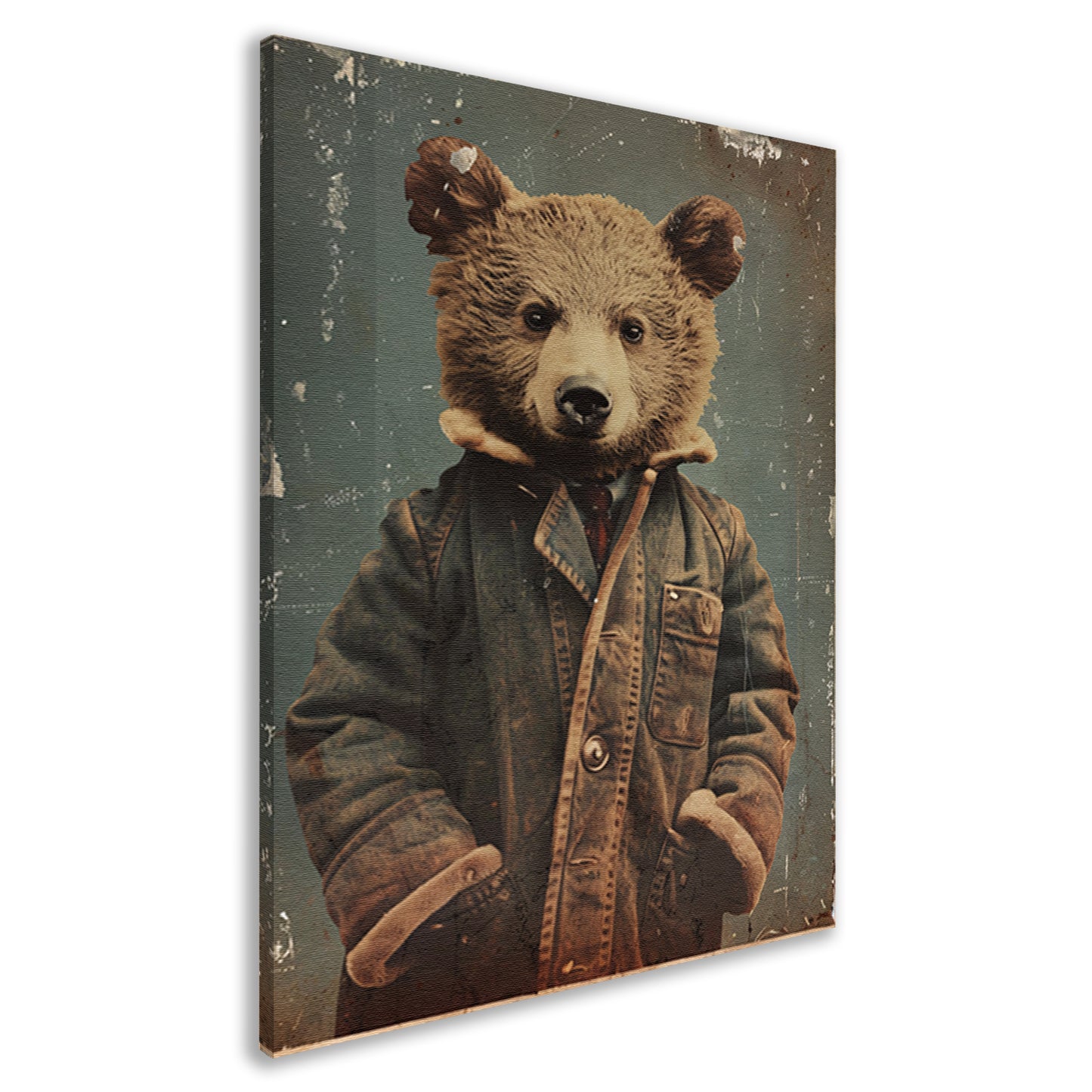 Beer met vintage jas portret canvas