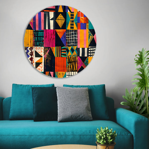 Abstract geometrisch kunstwerk in levendige kleuren forex muurcirkel