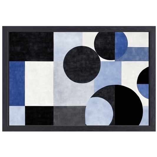 Blauwe Cirkels in Monochrome Tinten canvas met baklijst