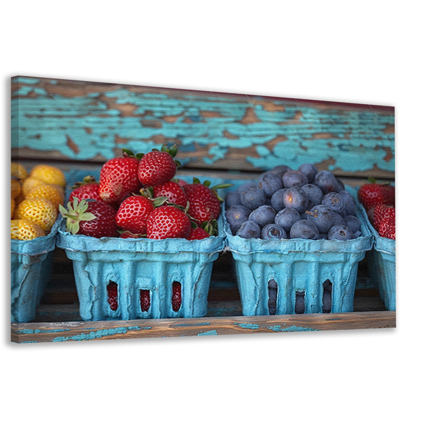 Kleurrijk fruitschaal met aardbeien en blauwe bessen canvas