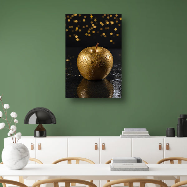 Gouden appel op natte zwarte ondergrond canvas