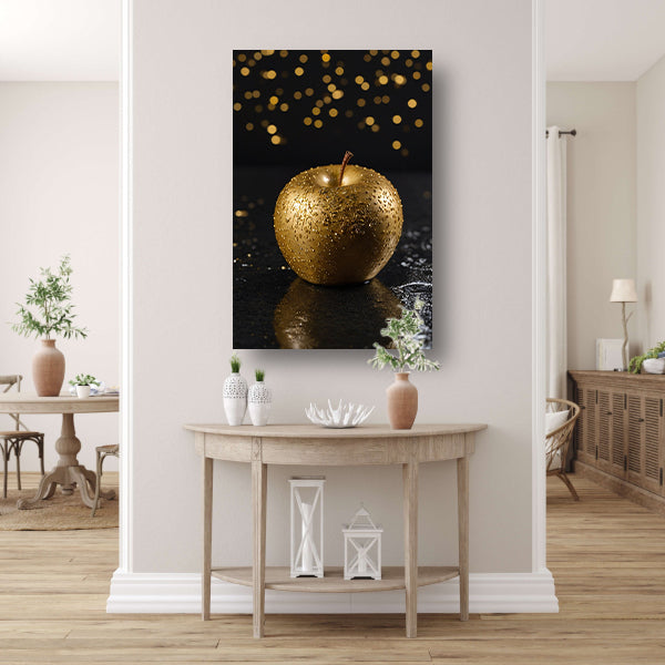 Gouden appel op natte zwarte ondergrond canvas