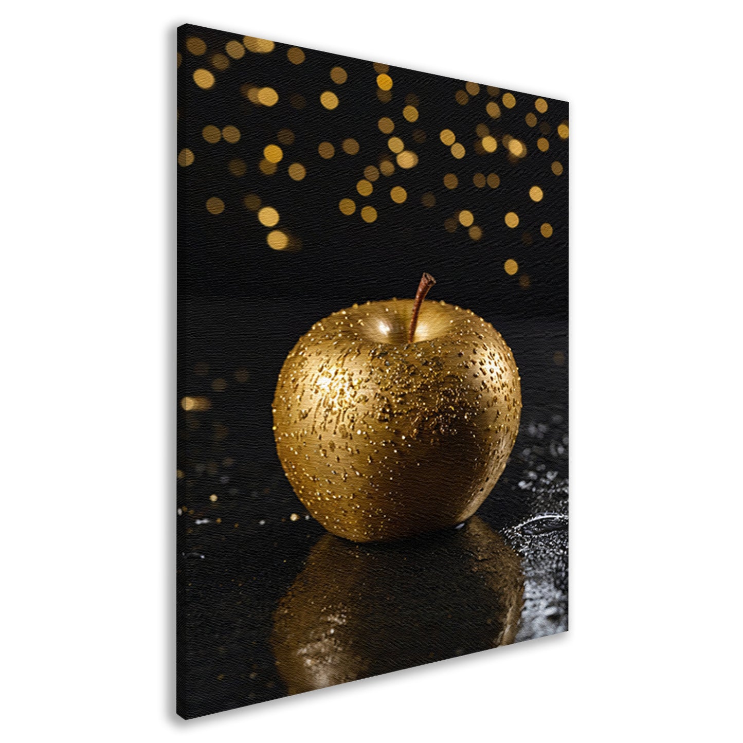 Gouden appel op natte zwarte ondergrond canvas