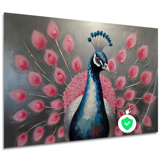 Pauw met roze bloemen in moderne stijl poster