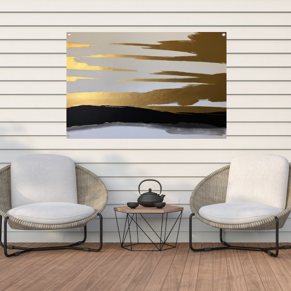Abstracte Horizon in Goud en Zwart tuinposter