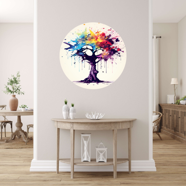 Abstracte Boom met Kleurrijke Vlinders aluminium muurcirkel
