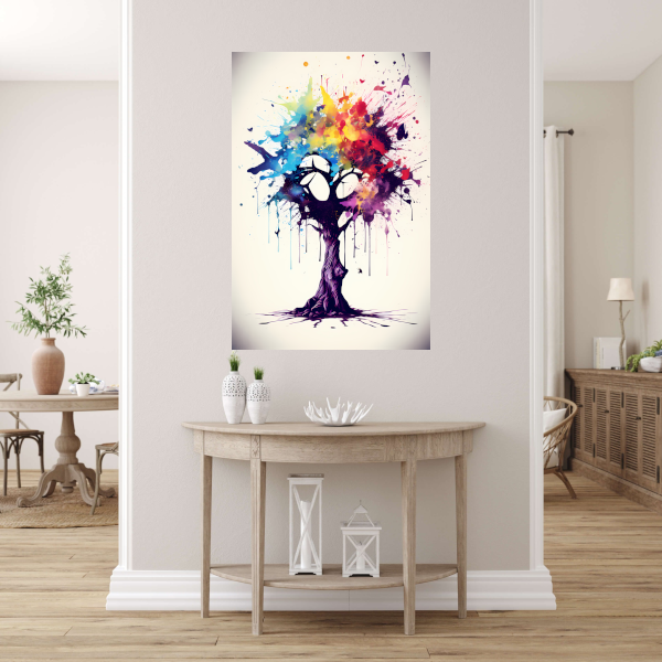 Abstracte Boom met Kleurrijke Vlinders poster