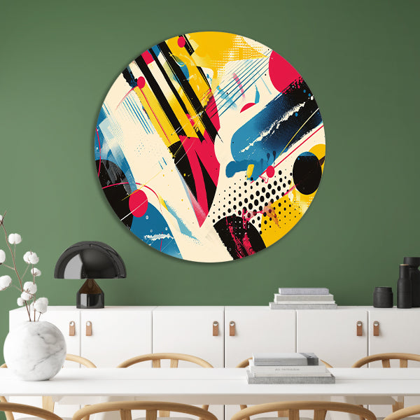 Abstracte kunst met levendige kleuren en vormen aluminium muurcirkel
