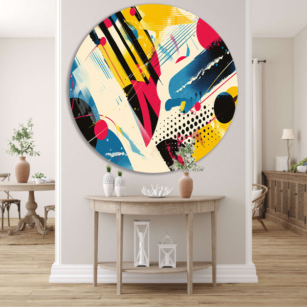 Abstracte kunst met levendige kleuren en vormen aluminium muurcirkel