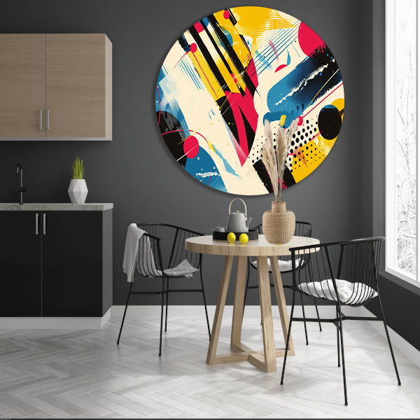 Abstracte kunst met levendige kleuren en vormen aluminium muurcirkel