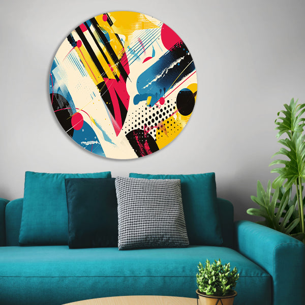 Abstracte kunst met levendige kleuren en vormen aluminium muurcirkel