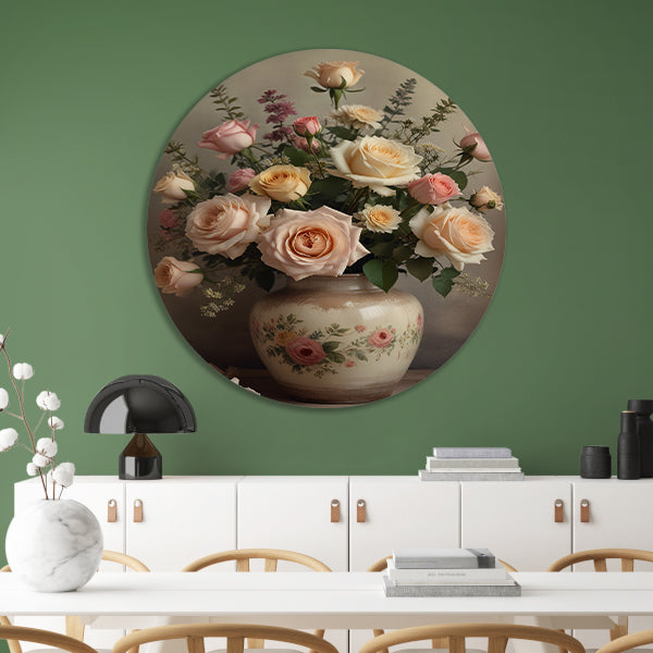 Vintage vaas met romantische rozen forex muurcirkel