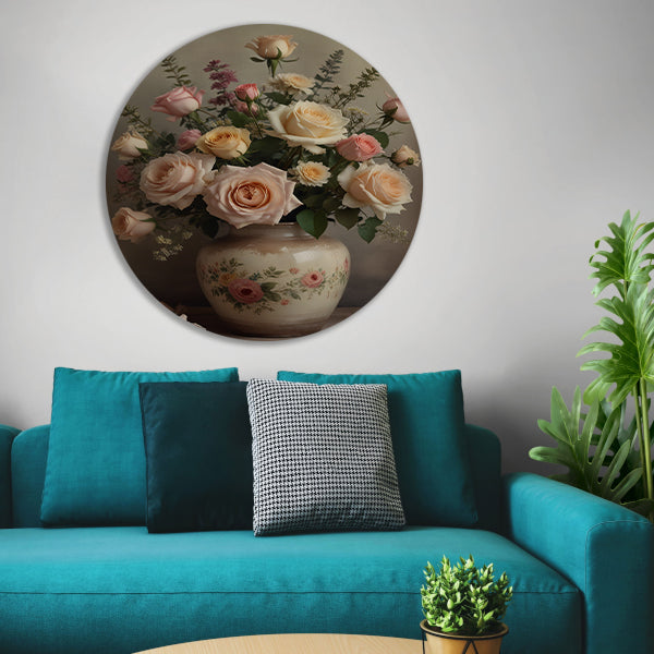 Vintage vaas met romantische rozen forex muurcirkel