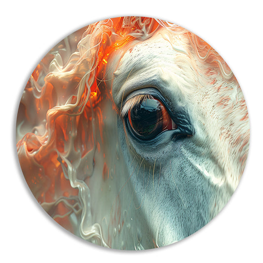 Oog omringd door vurige gloed aluminium muurcirkel