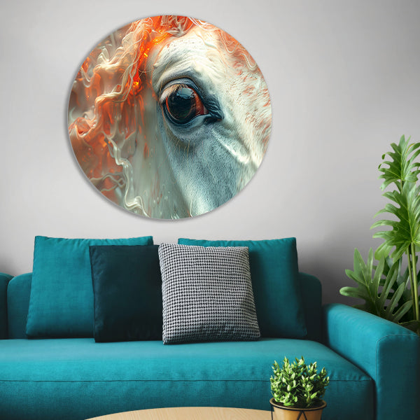 Oog omringd door vurige gloed aluminium muurcirkel