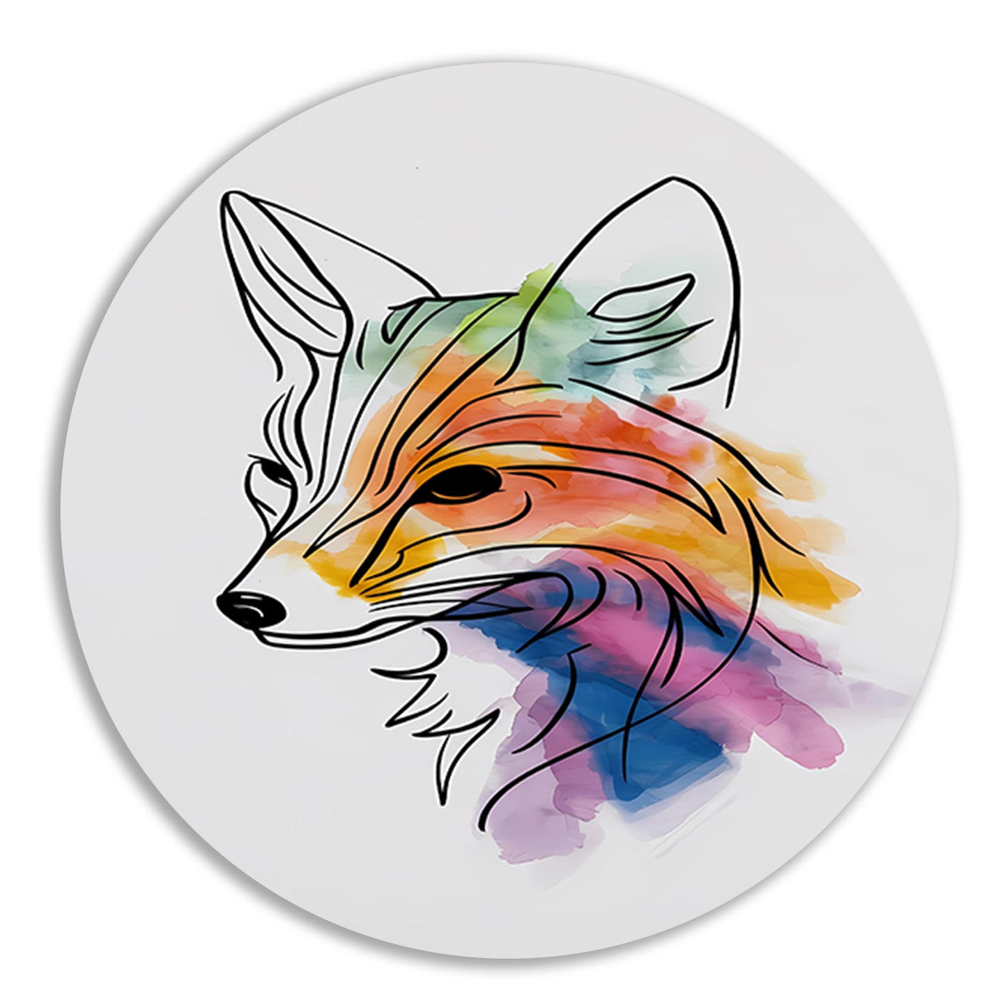 Abstracte waterkleur vos in lijnkunst aluminium muurcirkel