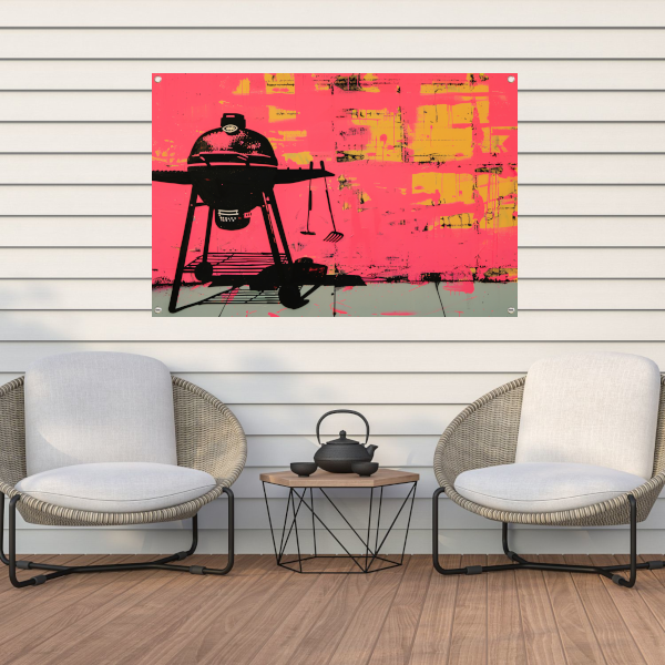 Roze Muur Barbecue tuinposter