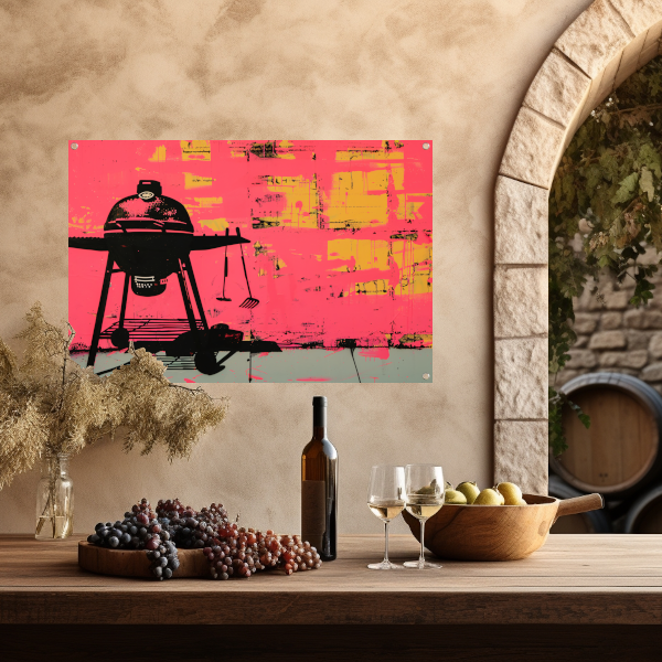 Roze Muur Barbecue tuinposter