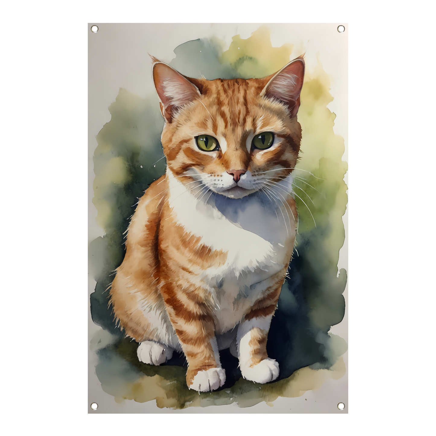 Serene aquarel van een bedachtzame kat tuinposter