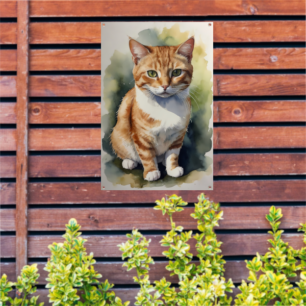 Serene aquarel van een bedachtzame kat tuinposter