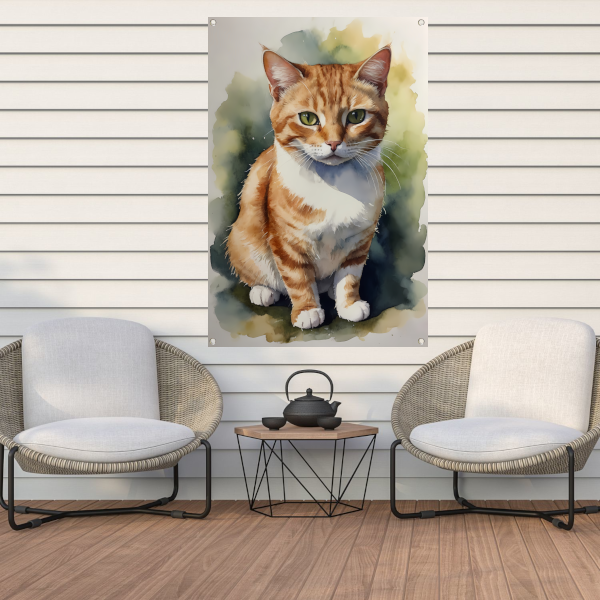Serene aquarel van een bedachtzame kat tuinposter