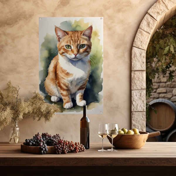Serene aquarel van een bedachtzame kat tuinposter