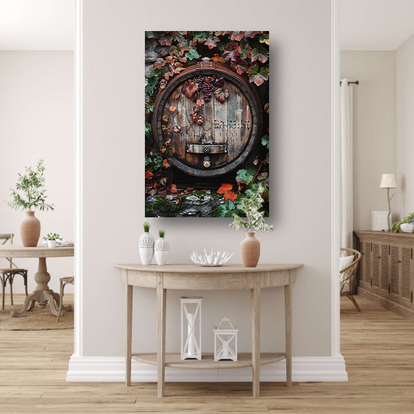Klassiek van wijnvat met druiven. poster