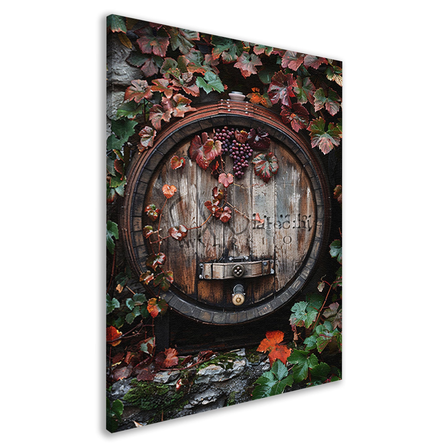 Klassiek van wijnvat met druiven. canvas
