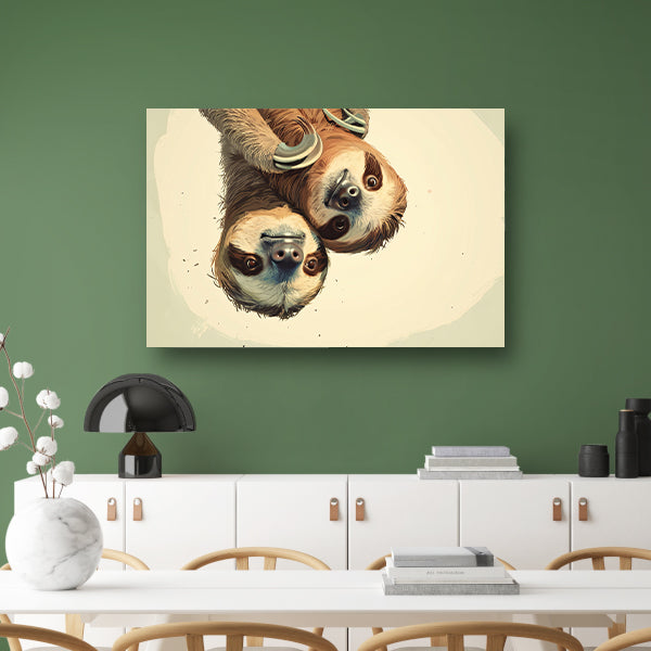 Schattige luiaards hangen ondersteboven samen   canvas