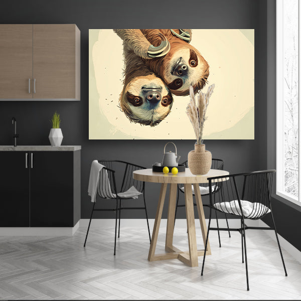 Schattige luiaards hangen ondersteboven samen   canvas
