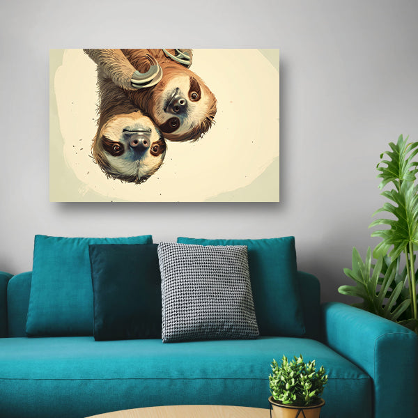 Schattige luiaards hangen ondersteboven samen   canvas