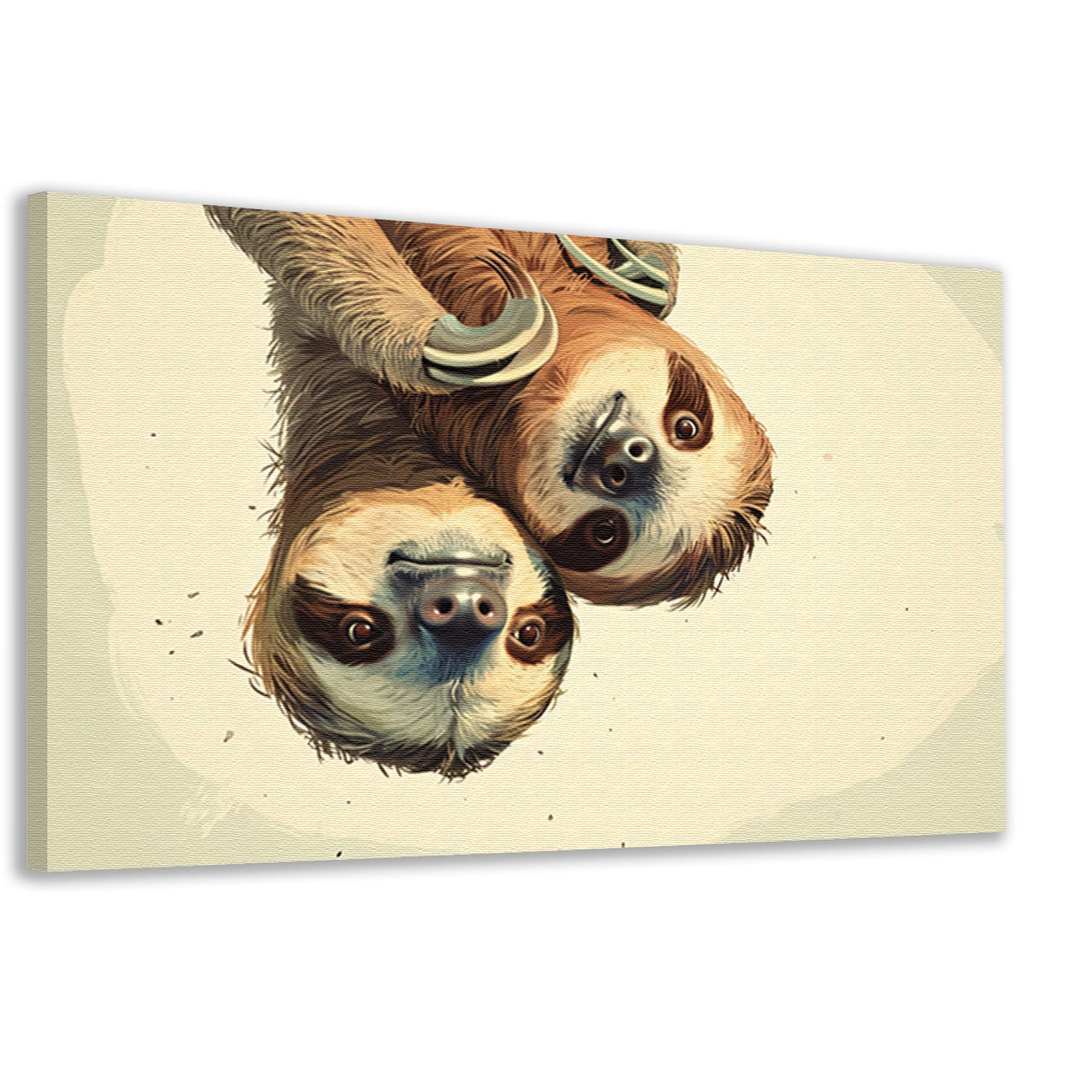 Schattige luiaards hangen ondersteboven samen   canvas