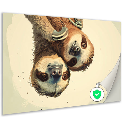 Schattige luiaards hangen ondersteboven samen   poster