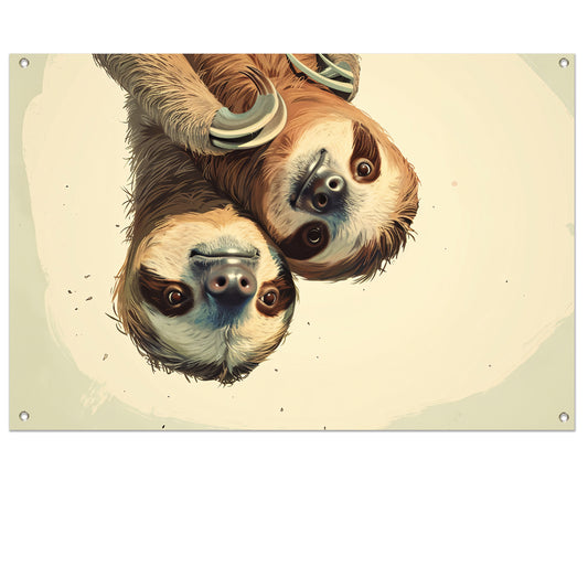 Schattige luiaards hangen ondersteboven samen   tuinposter