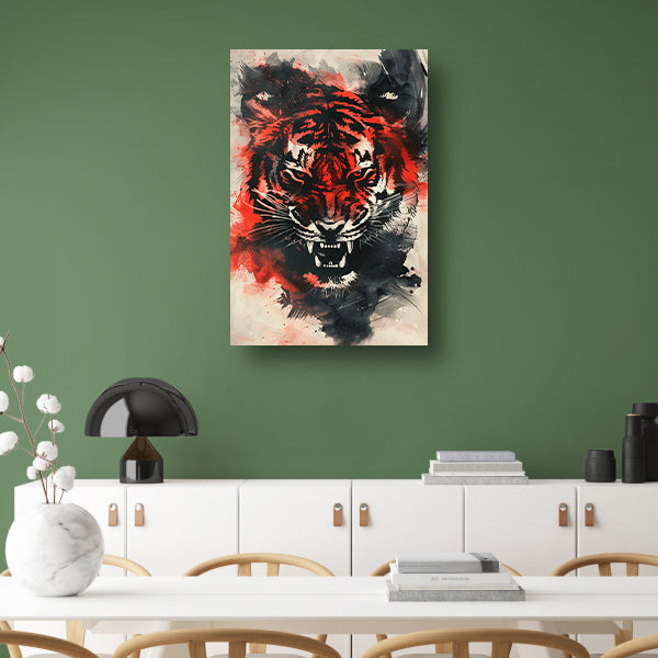 Dynamische abstracte tijger schilderij met felle kleuren poster