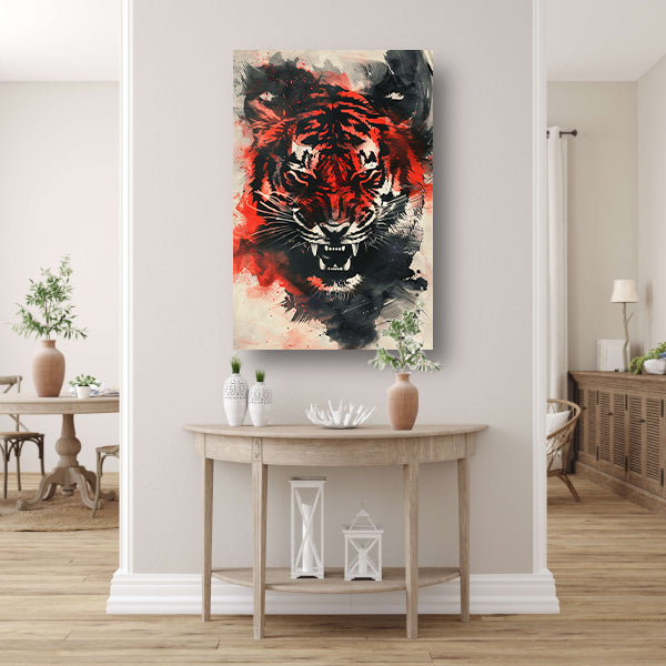 Dynamische abstracte tijger schilderij met felle kleuren poster