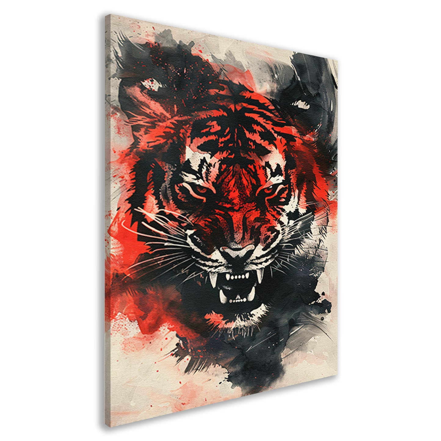Dynamische abstracte tijger schilderij met felle kleuren canvas