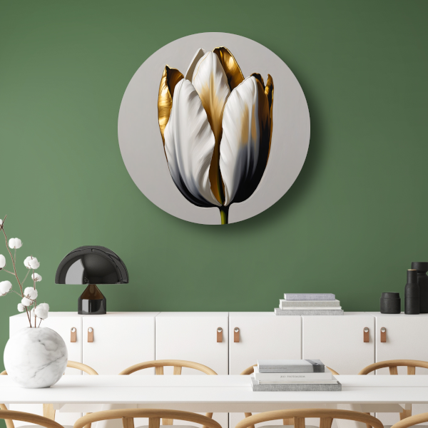 Gouden Accenten op Monochrome Tulp aluminium muurcirkel