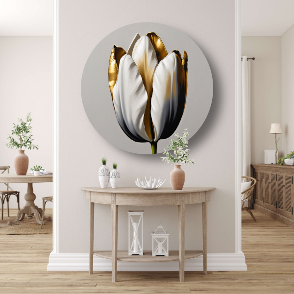 Gouden Accenten op Monochrome Tulp aluminium muurcirkel