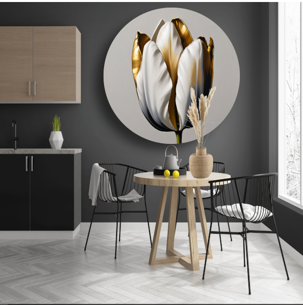 Gouden Accenten op Monochrome Tulp aluminium muurcirkel