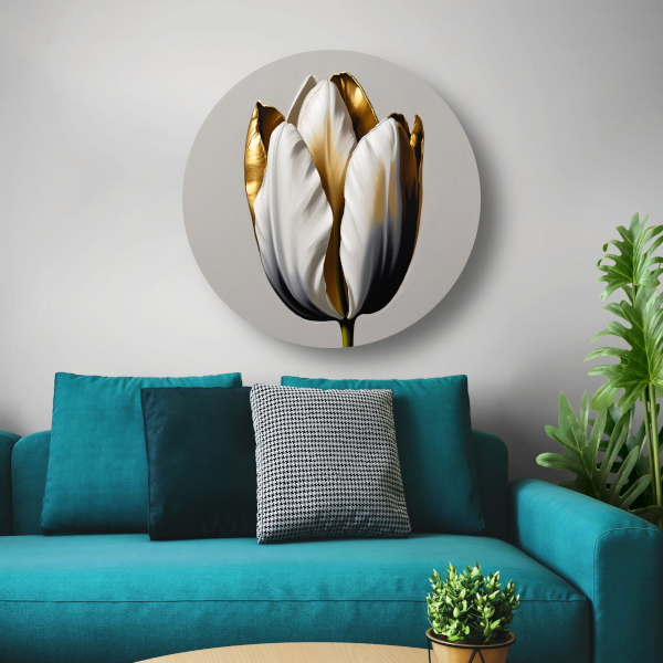 Gouden Accenten op Monochrome Tulp aluminium muurcirkel