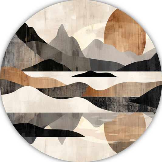 Rustgevende Abstracte Rivierlandschap in Monochroom aluminium muurcirkel