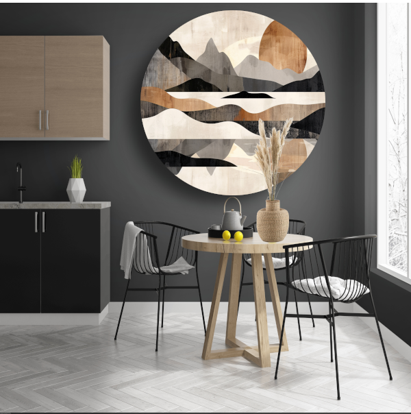 Rustgevende Abstracte Rivierlandschap in Monochroom aluminium muurcirkel