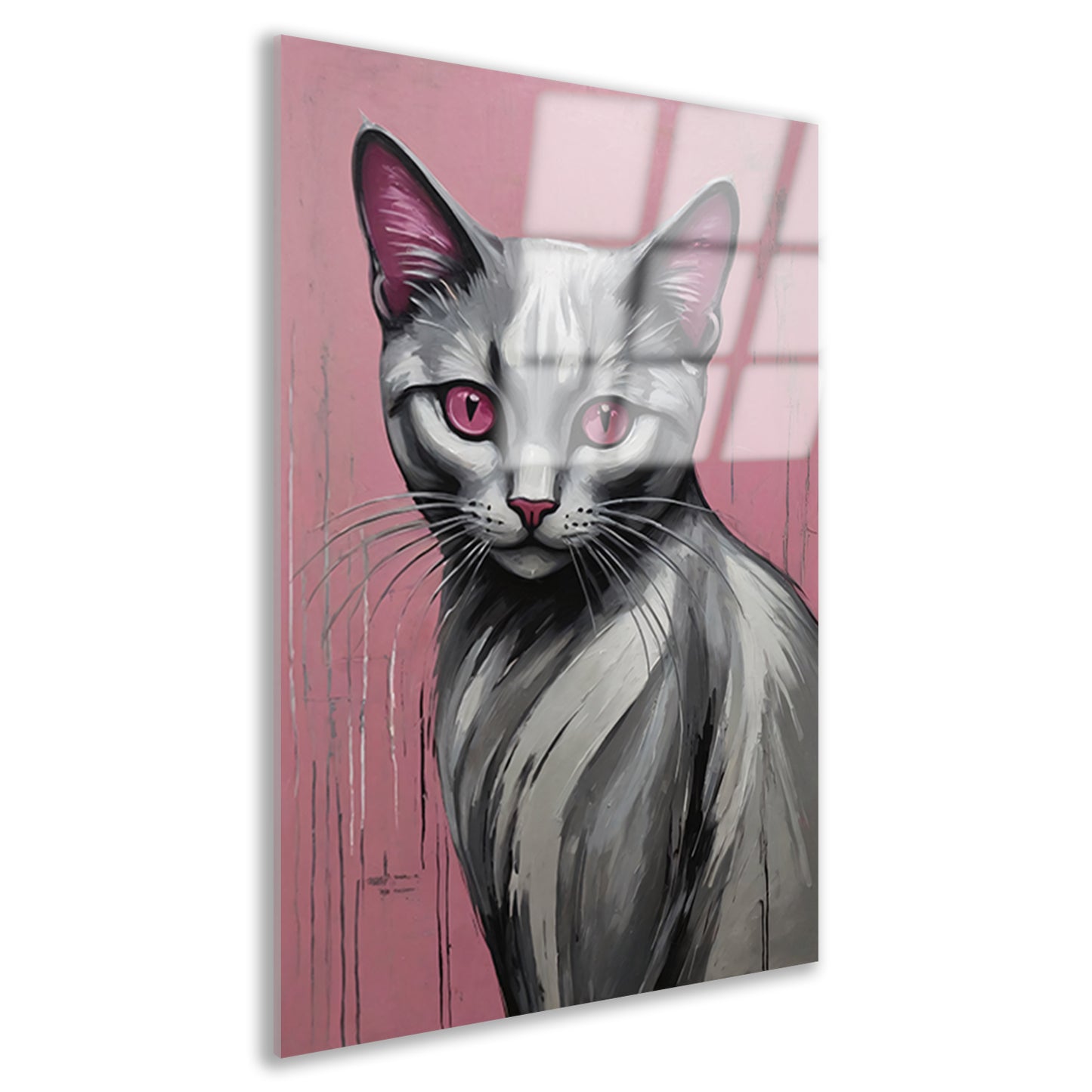 Roze Ogen Zilveren Kat tegen Roze Achtergrond Acrylglas